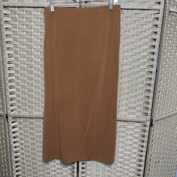 Rag & Bone Christy Drape Skirt Size M Light Brown Slinky Knit Deep Slit Pull-on - Picture 3 of 8